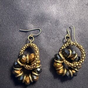 Macy's Gold and Black Braided Loop Bead Earrings